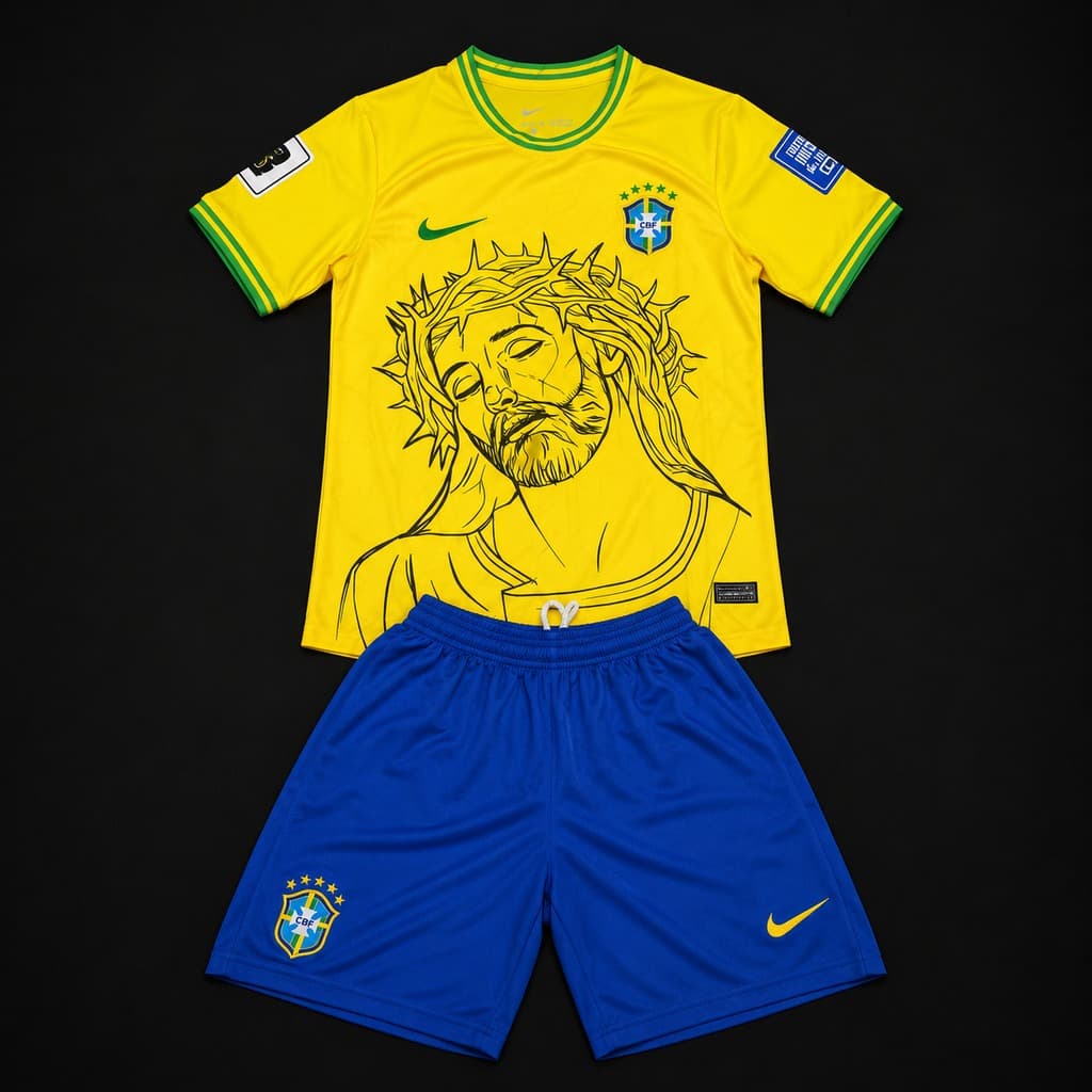 Conjunto deportivo Brasil Nike 2022 personalizado con ilustración de Jesús